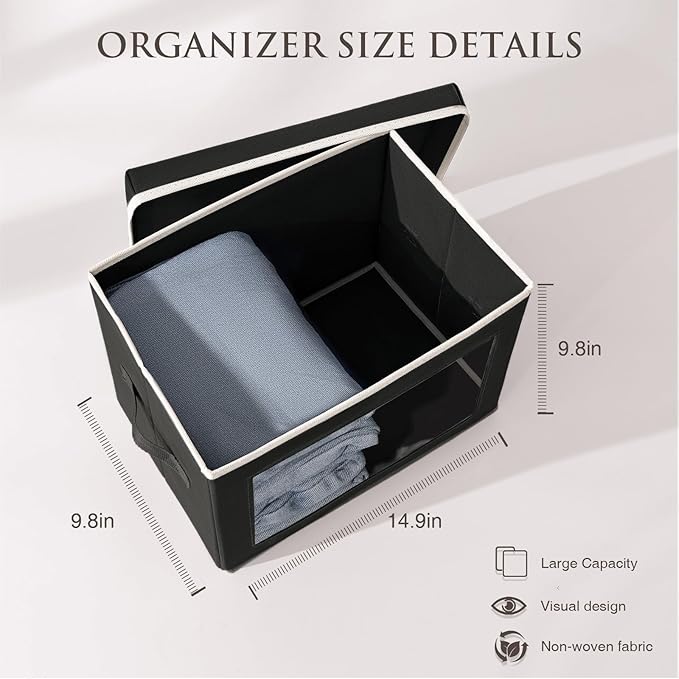 Homsorout Stackable Storage Bins with Lids - Medium Storage Box with Lids, Foldable Closet Boxes for Organizing, Wardrobe Clo