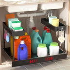 Expandable Under Sink Organizers and Storage,Width Adjustable (14.9-23.6IN),No Drill 2-Tier Pull Out Under Cabinet Organizer 