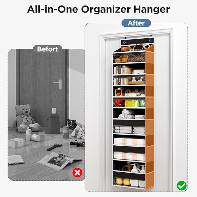 Mefirt Over The Door Organizer, 6 Shelf Door Hanging Organizers with 6 Large Capacity Pockets, Behind Door Storage Hanging Sh