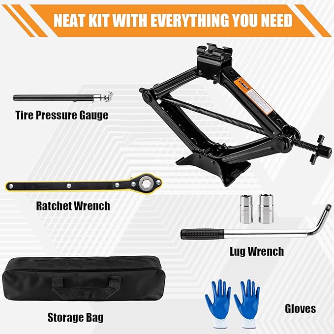 Portable Car Jack Kit, 2 Ton (4409 lbs) Scissor Jack for Car, Upgrade Emergency Spare Tire Changing Repair Kit, Scissor Jack 