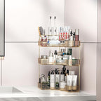 Corner Bathroom Counter Organizer with Top Toothbrush Holders, 3-Tier Make Up Organizers for Vanity with Brush Holder, Corner