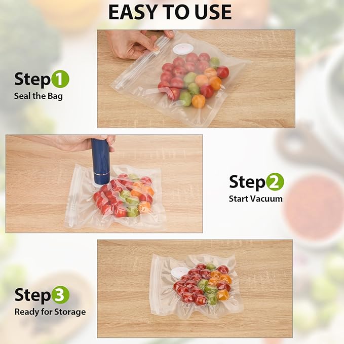 60PCS ATOSUN Vacuum Sealer Bags for Food, upgraded Air Valve, BPA -Free Vacuum Sealing Food Storage Bags, Reusable Sous Vide 
