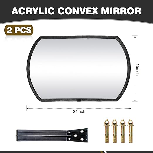 2 Pcs Acrylic Garage Parking Mirror 24" x 15" Convex Security Mirror Rectangular Convex Corner Mirror Blindspot Mirror with Protective Film for Driveway Traffic