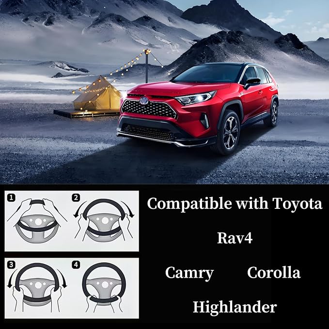 Yangday Leather Steering Wheel Cover for Toyota RAV4 Corolla Camry Highlander, 14.5-15 inches Car Steering Wheel Cover with N