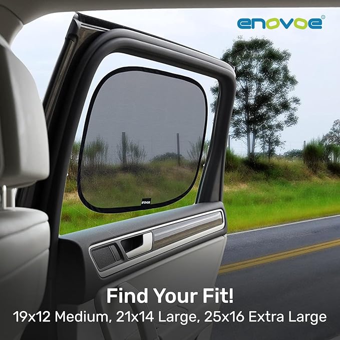 Enovoe Car Window Shade for Baby - (4 Pack) - XL - 25" x 16" - Cling Car Sun Shade for Windows - Sun, Glare and UV Rays Protection for Your Child