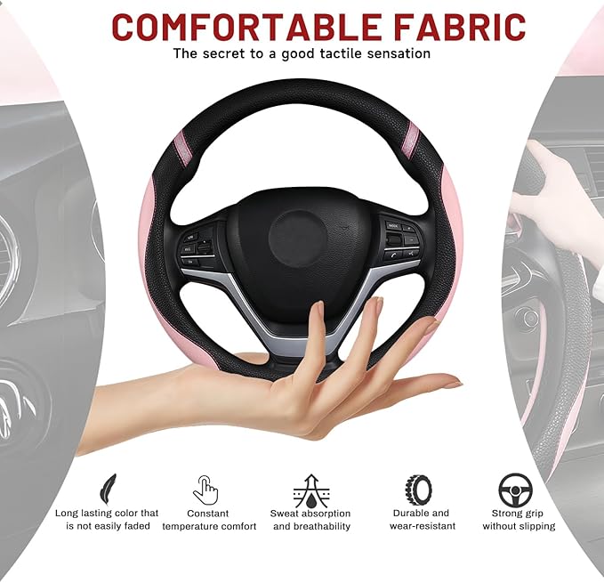 Cxtiy Pickup Truck Steering Wheel Cover – Sproty Fahsion Premium Leather Universal Non-Slip Steering Wheel Grip Set for Women