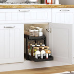 Bamboo Under Sink Organizer and Storage, 2 Pack Pull Out Cabinet Organization, 2 Tier Vertical Slide Out Undersink Storage Sh