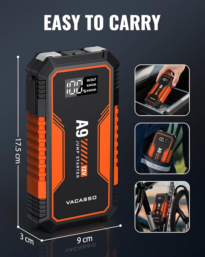 Jump Starter 4000A, VACASSO A9 Battery Jumper Starter Portable (7L Gas/4L Diesel), 12V Car Battery Booster Jump Starters