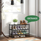 kiplant 3-Tier Black Bamboo Shoe Rack for Entryway, Stackable | Foldable | Natural, Shoe Organizer for Hallway Closet, Free S