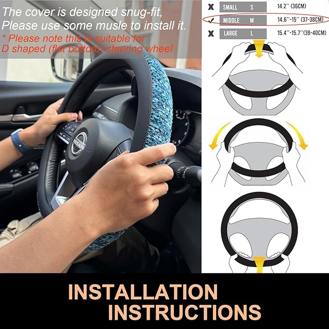 PINCTROT D Shaped Chenille Leather Steering Wheel Cover, Soft Mottled Colors, Sweat-Proof, Non-Slip Grip, All-Season Comfort,