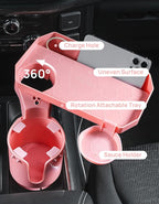 JoyTutus Cup Holder Tray for Car, Car Cup Holder Expander with 360°Rotation Tray, Large Cup Drink Holder Fit for Yeti/Hydro Flask, Detachable Food Tray Table, Pink Car Accessories