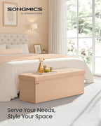 SONGMICS Mazie Collection - Storage Ottoman Bench, 43 Inches Folding Foot Rest Stool, End of Bed Bench, Easy Assembly, for Li