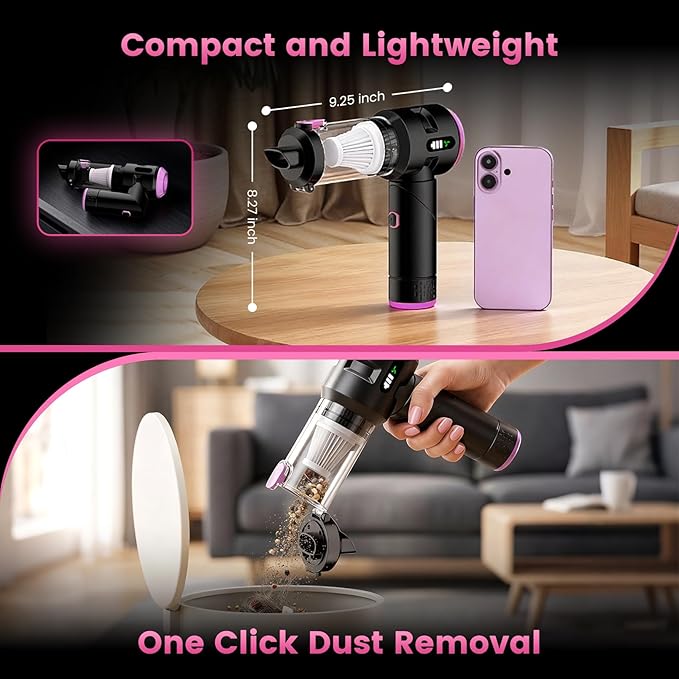 Wansimoo Handheld Car Vacuum Cleaner,25000PA Strong Cyclonic Suction Foldable Mini Vacuum Portable Cordless with Digital Disp