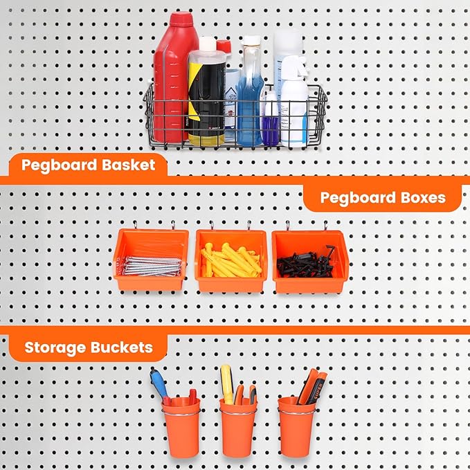 ENJOYWOOD Pegboard Organizer Accessories Kit 264 PCS, Peg Board Hooks Assortment with Bins, Cups, Baskets for 1/4in Pegboard 