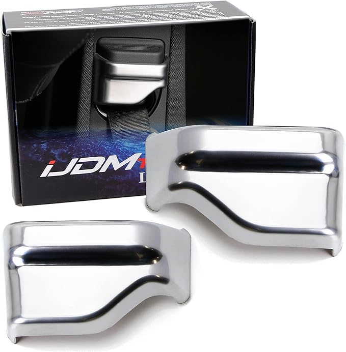 iJDMTOY Satin Silver Front Seat Belt Shoulder Height Adjustment Button Cover Trims Compatible with Mercedes W205 C-Class W213 E-Class X205 GLC-Class