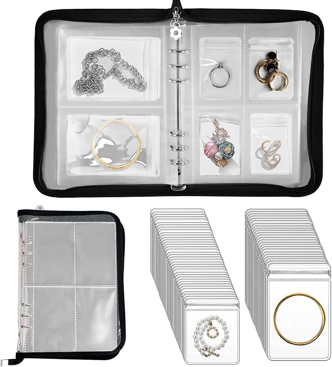 Travel Jewelry Organizer Transparent Jewelry Storage Book Set with Anti-oxidation Pocket Traveling Necklace Earring Organizer