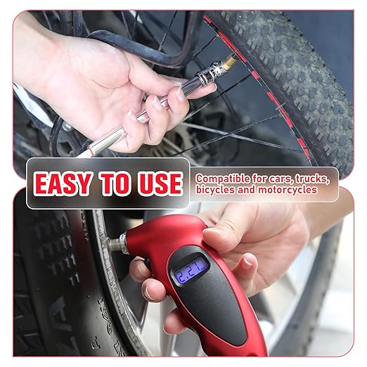 Frienda 3 Pcs Digital Tire Pressure Gauge Backlight LCD Car Pencil Air Pressure Gauge Heavy Duty Chrome Metal Head Stainless Steel Body Measurement Tool for Cars Motorcycles Trucks Bikes Tires