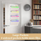 homyfort hanging wall file organizer, Over the door file folder organizer with 4 Large Bamboo Pockets, Suitable for Home, Off