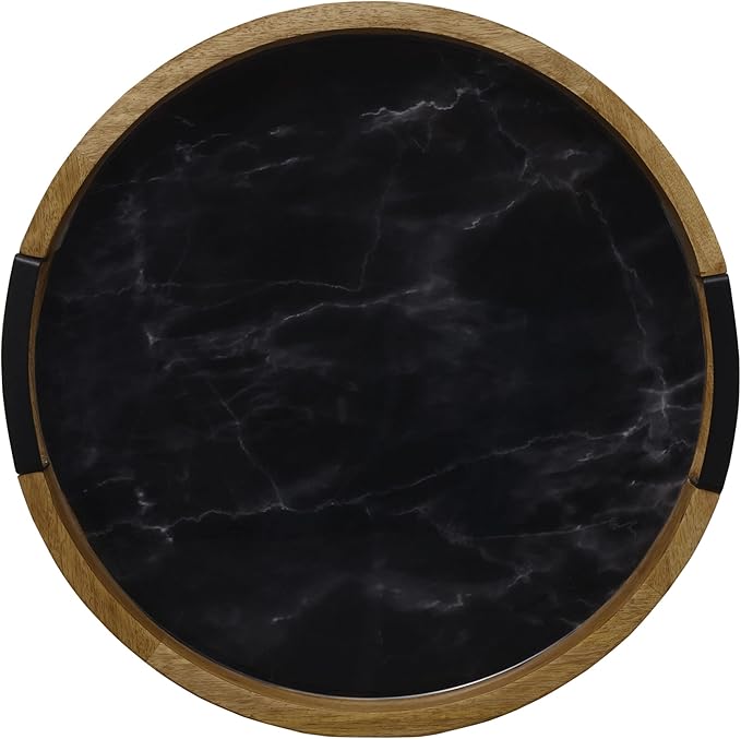 Gourmet Basics by Mikasa Lazy Susan Serving Tray, Black Marble, 14-Inch