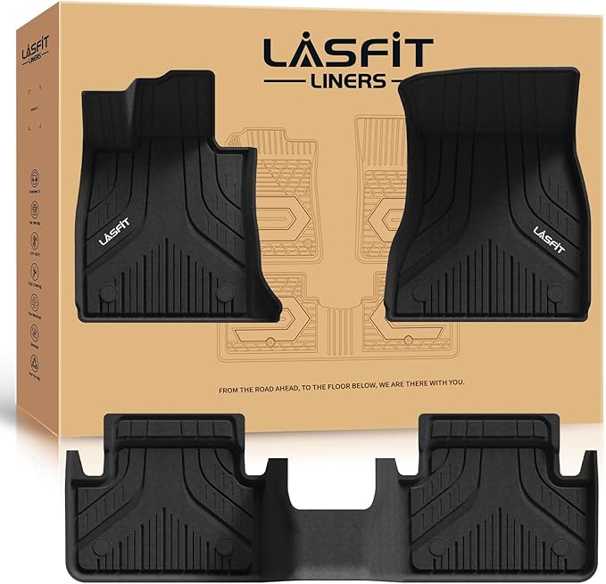 LASFIT Floor Mats for BMW 5 Series G60 2024 2025 2026 530i 540i xDrive, 100% TPE All Weather Custom Fit Floor Liners 1st & 2nd Row Car Liners Accessories Full Set, Black