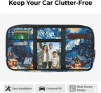 Town Print Car Sun Visor Storage Bag Pocket Organizer Car Storage Pouch Holder with Multi-Pocket Net Zipper Auto Interior Accessories