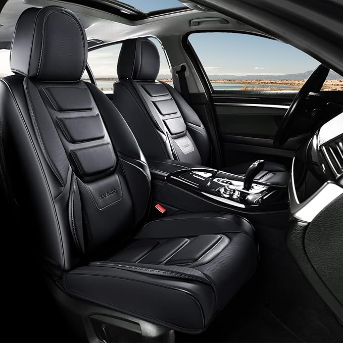 Coverado Car Seat Covers Full Set, Seat Covers for Cars, Front Seat Covers and Back Seat Cover Waterproof Leather Automotive 
