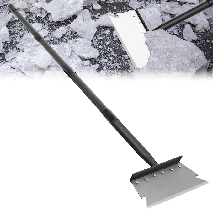 Garden Cleaning Shovel, Floor Scraper, Ice Scraper, 59 Inch Adjustable Heavy Duty Snow Scraper Long Handle, Garden Flat Shovel for Lawn Edging Weeding Digging Snow Removal and Ice Scraping, Sliver