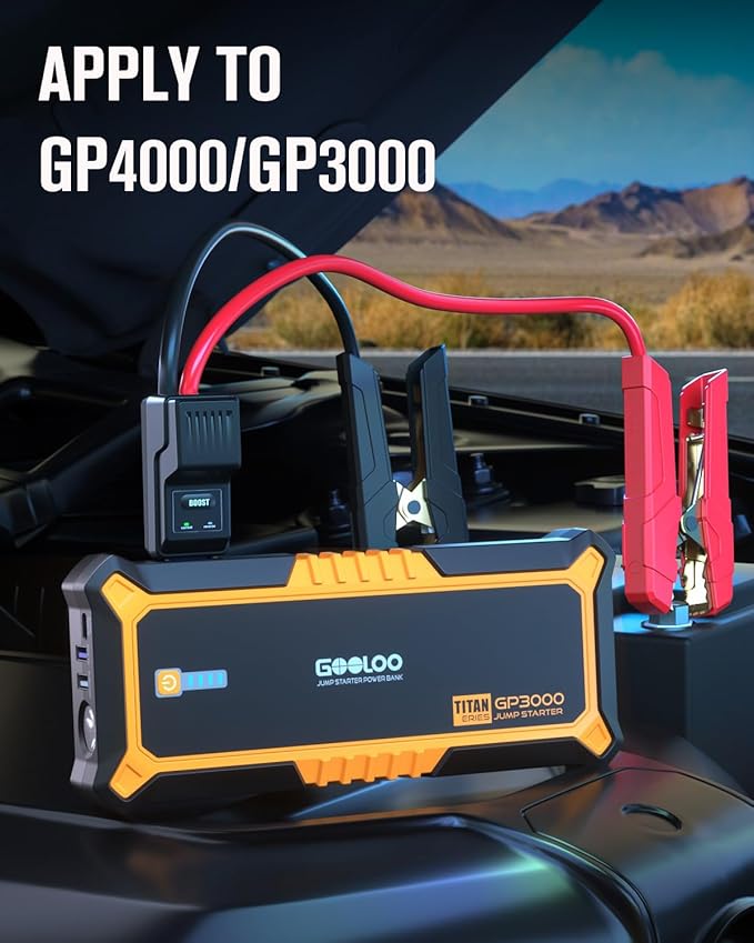 GOOLOO Heavy Duty Car Jump Starter Replacement Cable Double Intelligent Booster Terminal with Clamps for GOOLOO GP4000 GP3000 Jump Starter - Black/Red