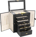 Kendal Extra Large Jewelry Box Jewelry Case PU Leather 6 Tier 5 Drawers Large Storage Capacity with Mirror Jewelry Storage Or