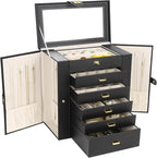 Kendal Extra Large Jewelry Box Jewelry Case PU Leather 6 Tier 5 Drawers Large Storage Capacity with Mirror Jewelry Storage Or