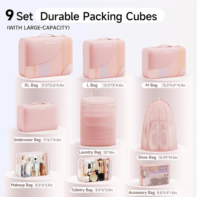11 Set / 9 Set Packing Cubes for Travel,Gifts for Women Mom Kids,TSA Approved Bags for Makeup, Cosmetic, Toiletry, Organizers