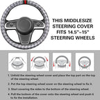 5PCS Steering Wheel Cover, with 2 Headrests, 2 Seat Belt Covers - Universal Fit for 14.5-15" Steering Wheel, Enhances Driving Experience - Perfect for Women (Gray)
