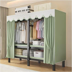 Portable Foldable Wardrobe Closet with Cover, Metal Clothing Rack with Hanging Rods, Space-Saving Storage Organizer for Bedro
