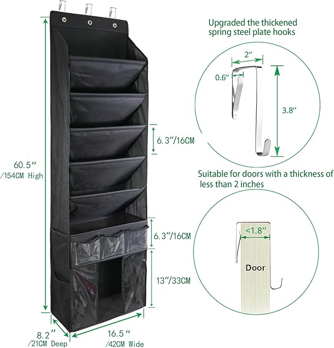 3in1 Over The Door Shoe Organizer with 5 Slanted Compartments,Removable Storage Bin & Transparent Pockets,Thickened Waterproo