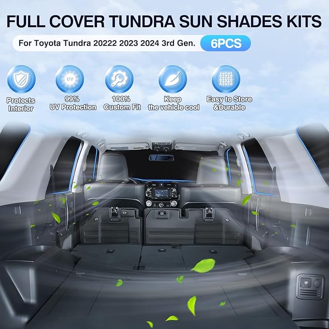 Sunsdrew Windshield Sun Shade for Toyota Tundra 2022-2025 Full Privacy Side Rear Window Shade Cover Kit Foldable Sun Visor Protector Blocks UV&Heat Tundra Interior Accessories(6PCS)