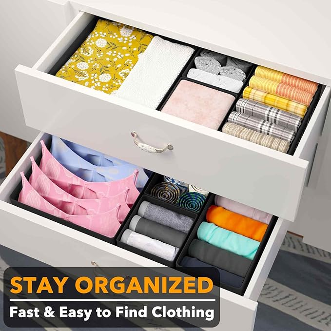 SpaceAid Drawer Organizer for Clothes, 18 Pack Dresser Drawer Organizer Bins, Closet Organizers and Storage Dividers for Clot