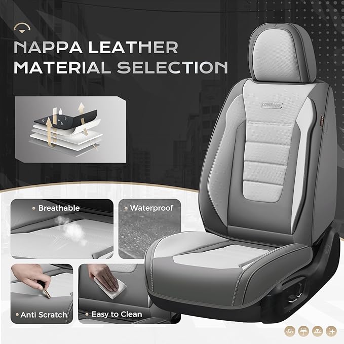 Coverado Car Seat Covers Full Set, Nappa Leather Seat Covers for Cars, Car Seat Protector Car Seat Cushion, Front and Back Se