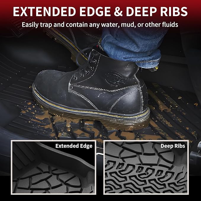 LASFIT Floor Mats Cargo Liner for Ford Bronco 2-Door 2026 2025 2024 2023 2022 2021(Not for Bronco Sport) All Weather Custom Fit TPE Car Mats, Front Rear Rows and Trunk Mat, 4pcs Black