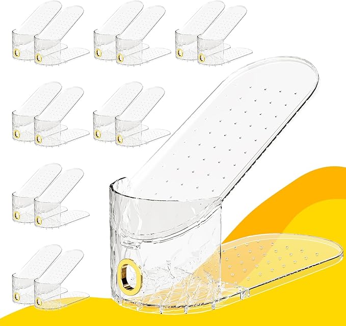 Shoe Slots Organizer, 15 Pack - Adjustable Shoe Stacker for Closet Storage, Clear Double Layer Space Saver, Durable and Stack