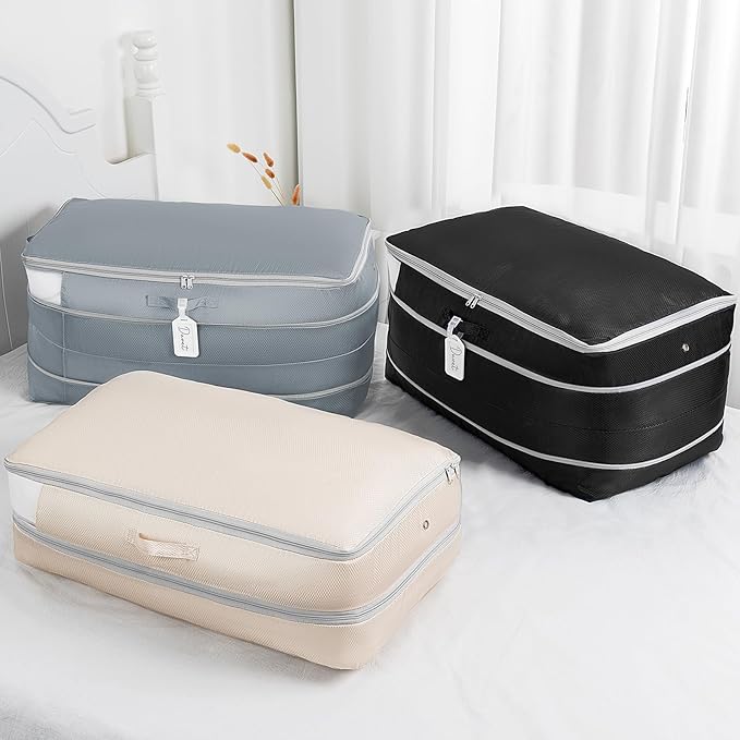 Comforter Storage Bag - Large Capacity Bedding Storage Bags Ultra Space Saving Self Compression Organizer, Washable Compressi