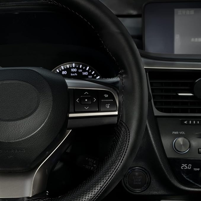 AUTOXBERT Sports Style Hand Sew Steering Wheel Cover Microfiber Leather Car Auto Steering Wheel Cover Stitch on Wrap for Cars