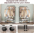 Furologee Clothes Racks for Hanging Clothes, Double Rods Clothing Rack with 3-Tier Storage Shelves, Rolling Garment Wardrobe 