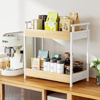 KLM Countertop Coffee Station Organizer, 2 Tier Wooden Shelf for Coffee Bar Accessories, Condiment Storage Caddy for Kitchen,