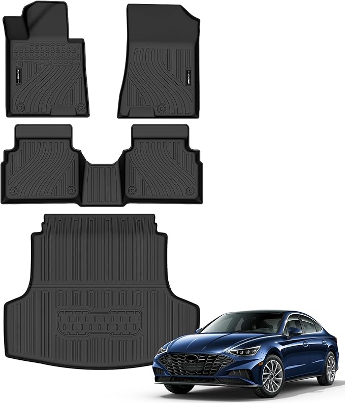 Auxko All Weather Floor Mats Cargo Mat Fit for Kia K5 FWD 2021-2026 & Hyundai Sonata (Only FWD & Gas) 2020-2026 TPE Liners Accessories Guard Odorless Anti-Slip All Season Black