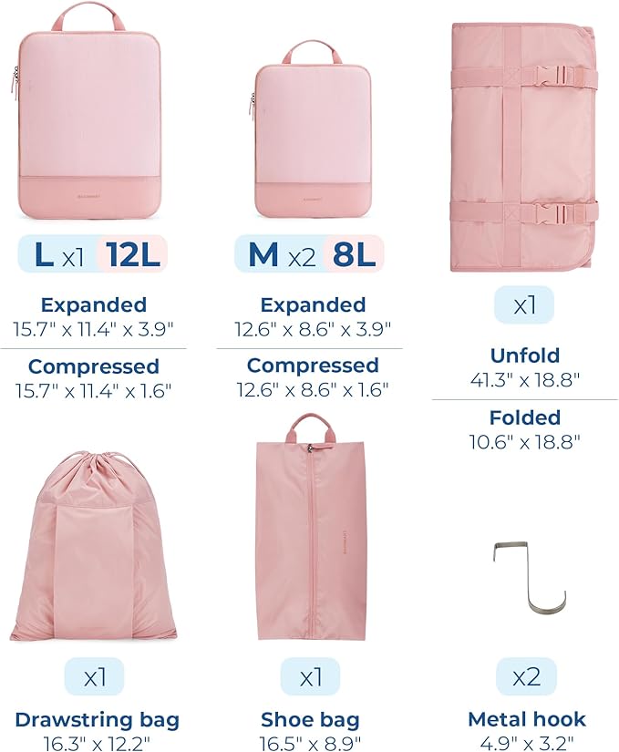 BAGSMART Hanging Compression Packing Cubes for Closet Organizers And Storage, 6 Set Suitcase Organizer Bags Set, Cruise Trave