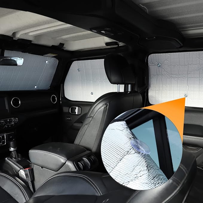 Hoolcar Windshield Sunshade Fits for 2018-2024 2025+ Jeep Wrangler JLU 8PCs Front & Side & Rear Window Sun Shade Sunscreen Heat Insulation Sun Visor Sun Reflector, 4-Door