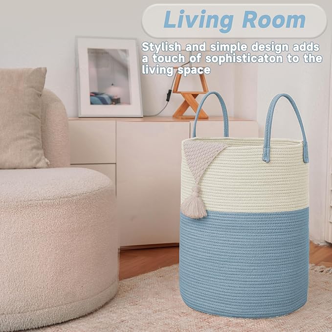 JMvicyroam Large Woven Laundry Basket Hamper,80L Cotton Rope Storage Bin for Blankets,Toys and Clothes,Decorative Tall Nurser