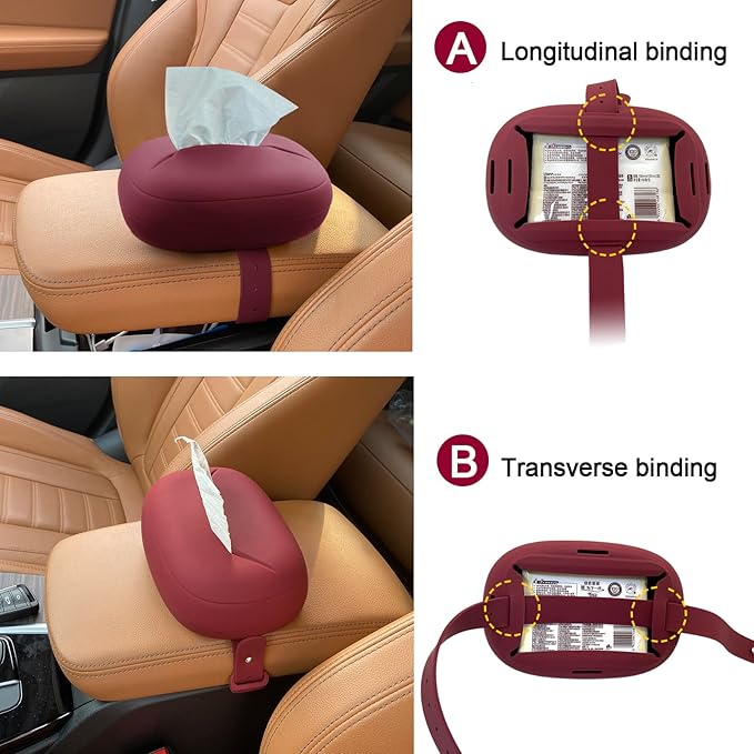 Car Tissue Holder,Silicone Tissue Box Cover with Adjustable Strap,Car Tissue Box Organizer for Backseat, Center Console and Sun Visor(7.4 * 5.1 * 2.5in)