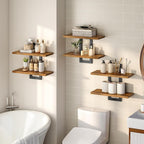 HOOBRO Floating Shelves, 15 Inch Wall Shelf Set of 3, Wall Mounted Storage Shelves 2-Tier, Hanging Bathroom Shelves, for Livi
