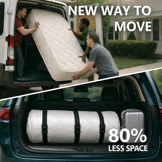 Mattress Vacuum Bag for Moving and Storage – Heavy Duty Compression Bag with Straps, Vacuum Bag for Memory Foam Mattress (Que